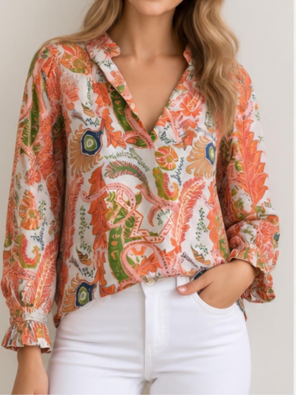 CK Bradley 100% Cotton Printed Blouse — Size XS